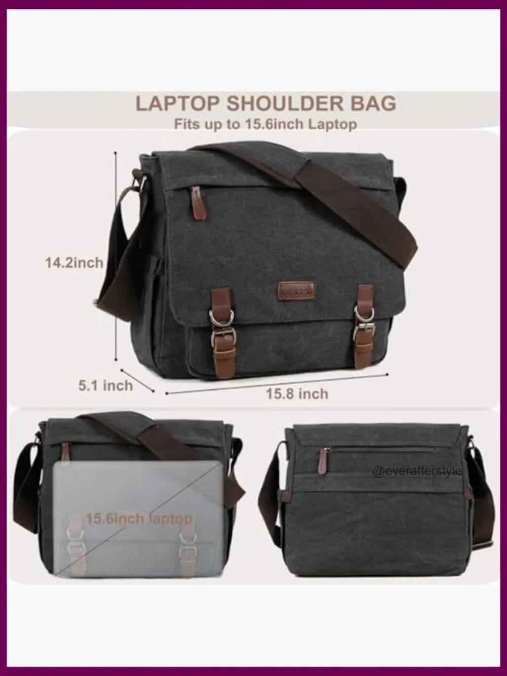 Vintage Messenger Bag 15.6 Inch Laptop Canvas Crossbody Shoulder Purse Work